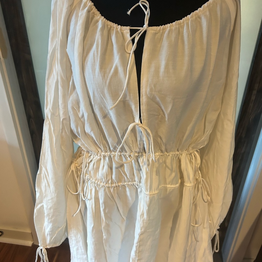 H&M Cream Long-Sleeve Peasant Dress